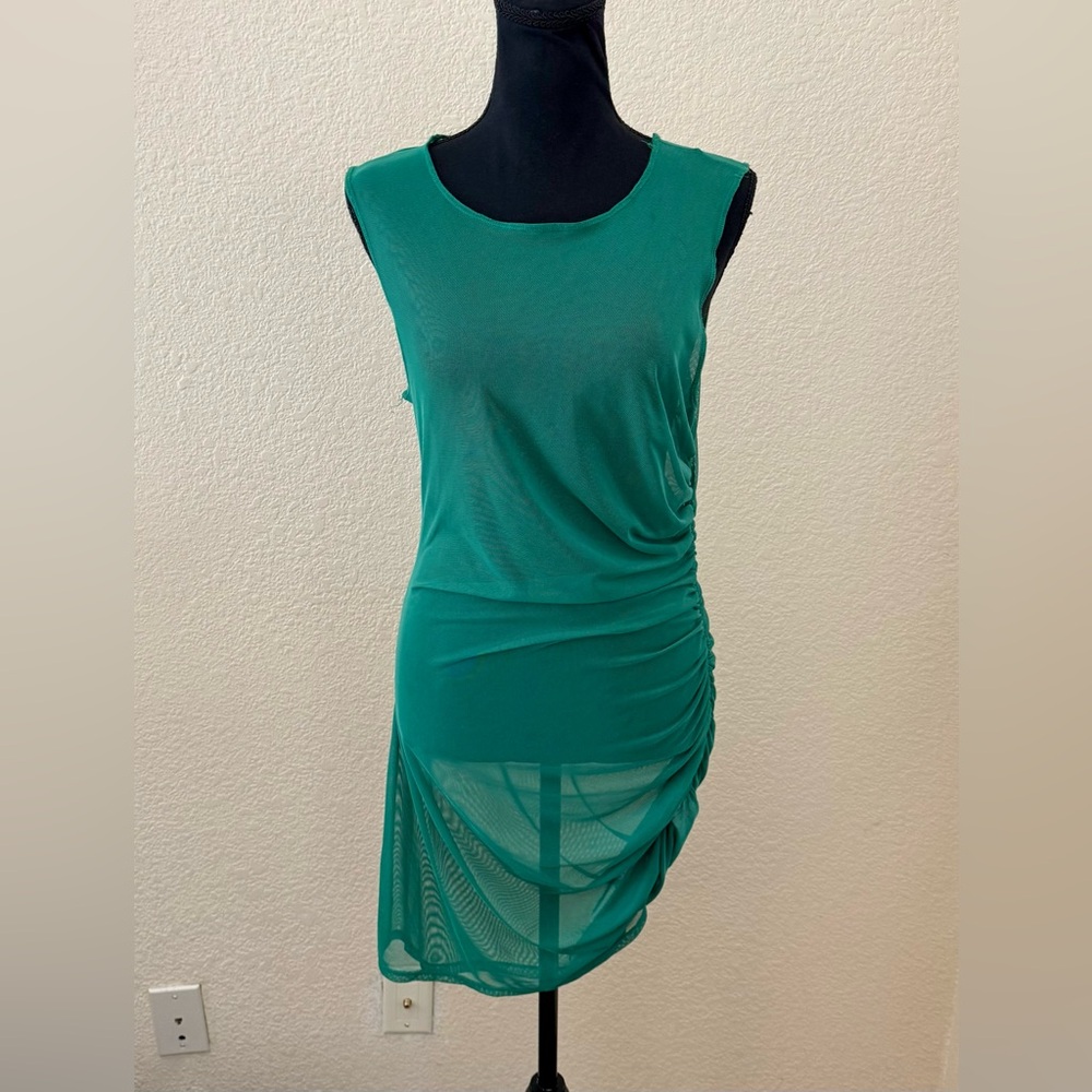 NWT Anthropologie Hutch Green Sheer Dress Ruched Size Medium